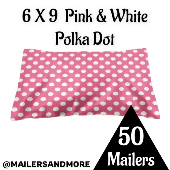 50 6X9 Poly Mailers Pink & White Polka Dot, Shipping Envelopes, PRICE IS FIRM - Picture 2 of 2